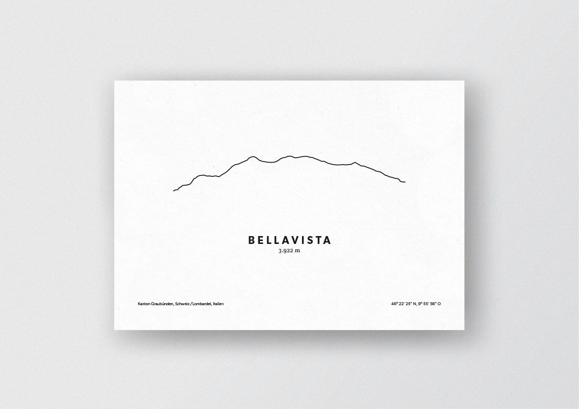 Minimalistische Illustration der Bellavista, die westlich an den Piz Palü anschließt, als perfekte Erinnerung an deinen Bergmoment und als stilvoller Einrichtungsgegenstand für dein Zuhause.