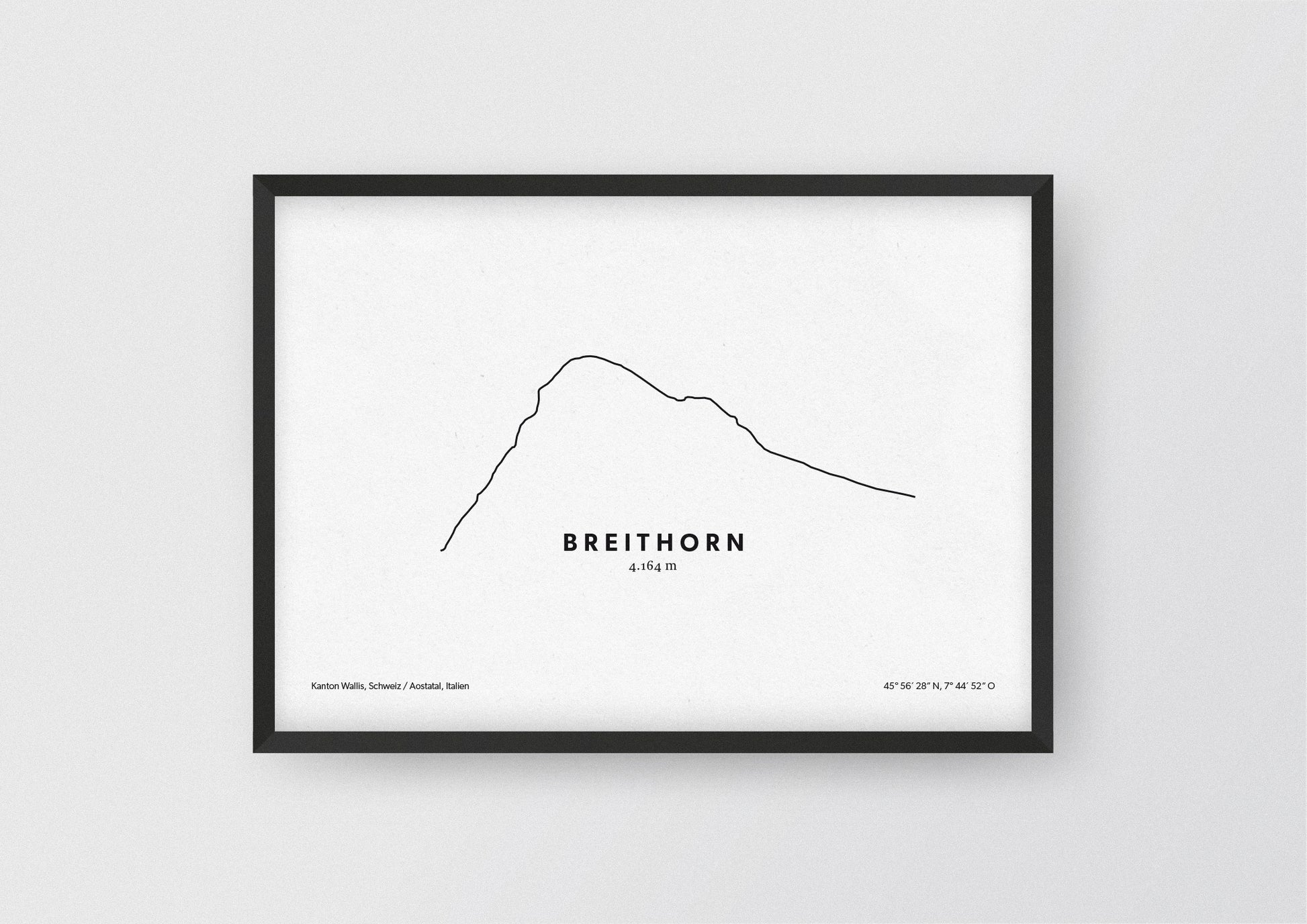 Minimalistische Illustration des Breithorn in den Walliser Alpen, als stilvoller Einrichtungsgegenstand für Zuhause.