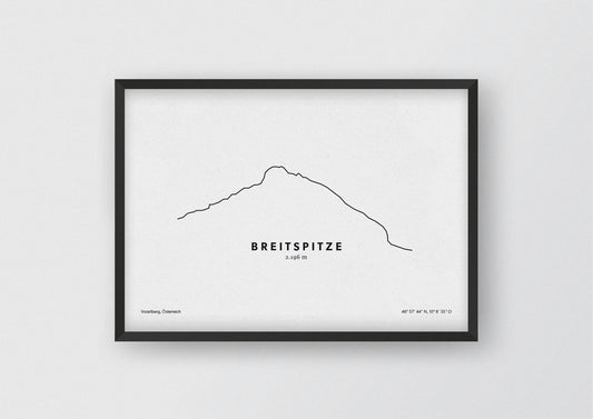 Minimalistische Illustration der Breitspitze in Vorarlberg, als stilvoller Einrichtungsgegenstand für Zuhause.