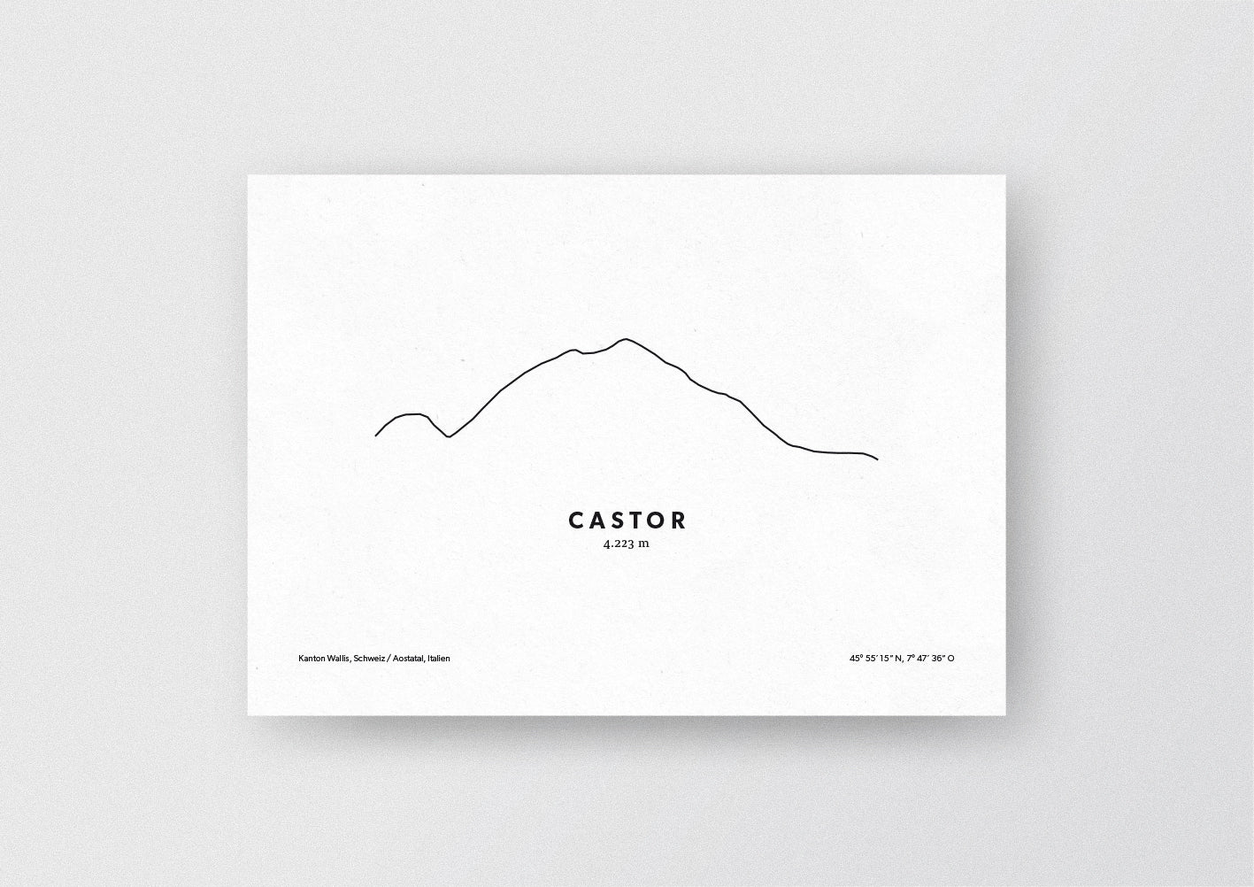 Minimalistische Illustration des Castors, dem höheren der beiden Zwillinge genannten Hochgipfel in den Walliser Alpen, als stilvoller Einrichtungsgegenstand für Zuhause.