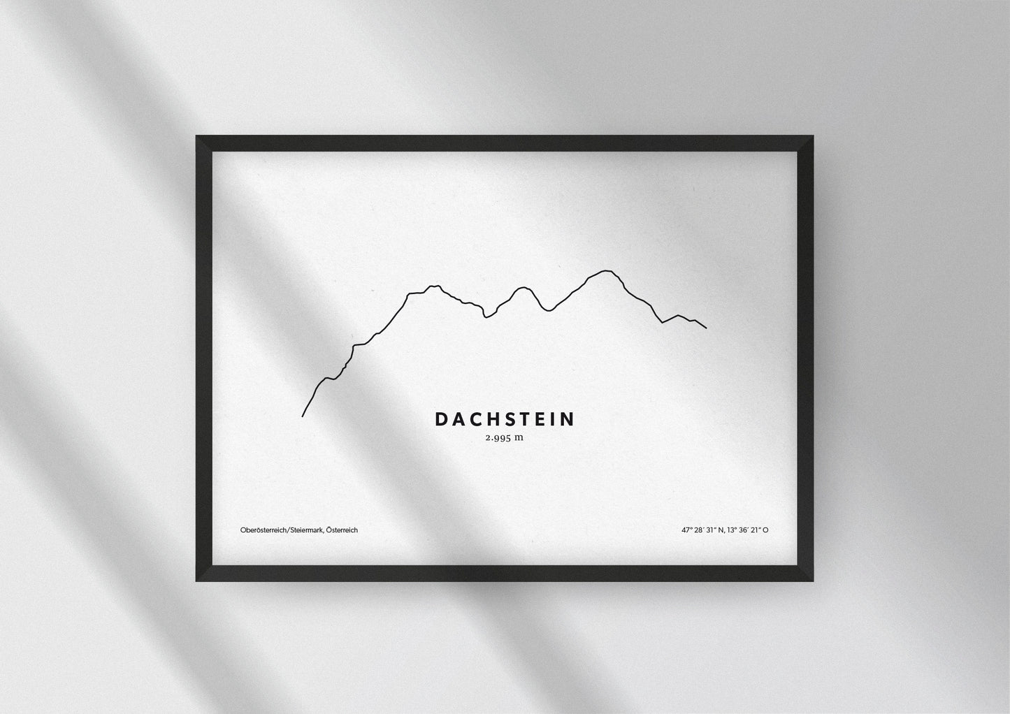 Minimalistische Illustration des Dachstein in Oberösterreich und der Steiermark, als stilvoller Einrichtungsgegenstand für Zuhause.