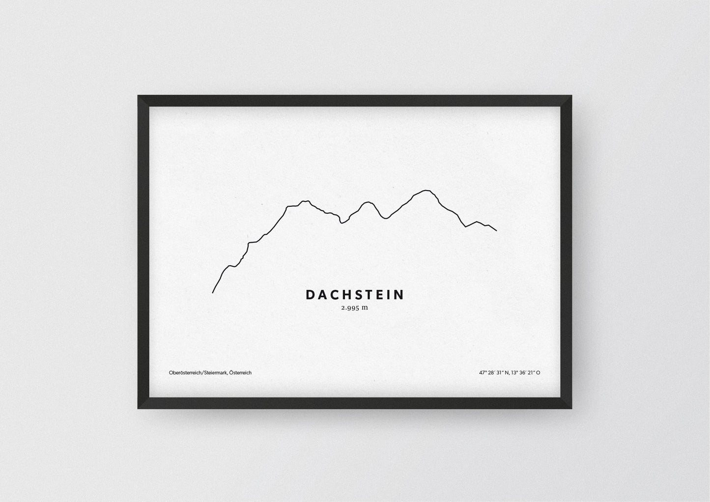 Minimalistische Illustration des Dachstein in Oberösterreich und der Steiermark, als stilvoller Einrichtungsgegenstand für Zuhause.