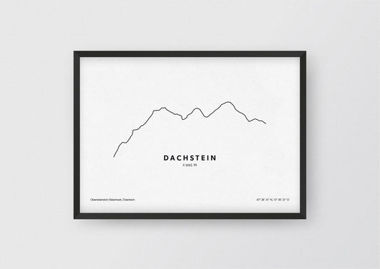 Minimalistische Illustration des Dachstein in Oberösterreich und der Steiermark, als stilvoller Einrichtungsgegenstand für Zuhause.