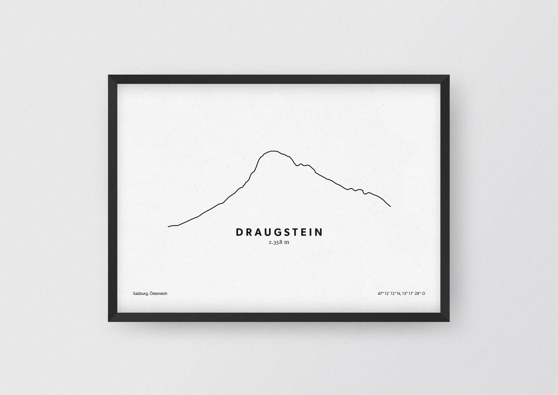 Minimalistische Illustration des Draugstein im Großarl Tal, als stilvoller Einrichtungsgegenstand für Zuhause.