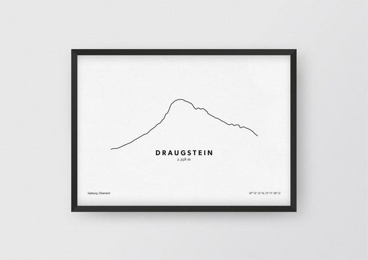 Minimalistische Illustration des Draugstein im Großarl Tal, als stilvoller Einrichtungsgegenstand für Zuhause.