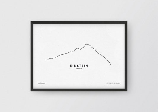 Minimalistische Illustration des Einstein in Tirol, als stilvoller Einrichtungsgegenstand für Zuhause.
