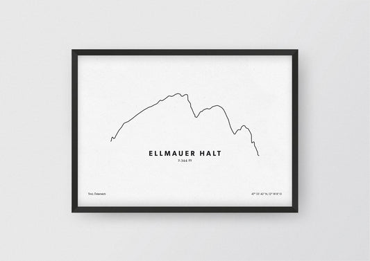 Minimalistische Illustration des Ellmauer Halt in Tirol, als stilvoller Einrichtungsgegenstand für Zuhause.