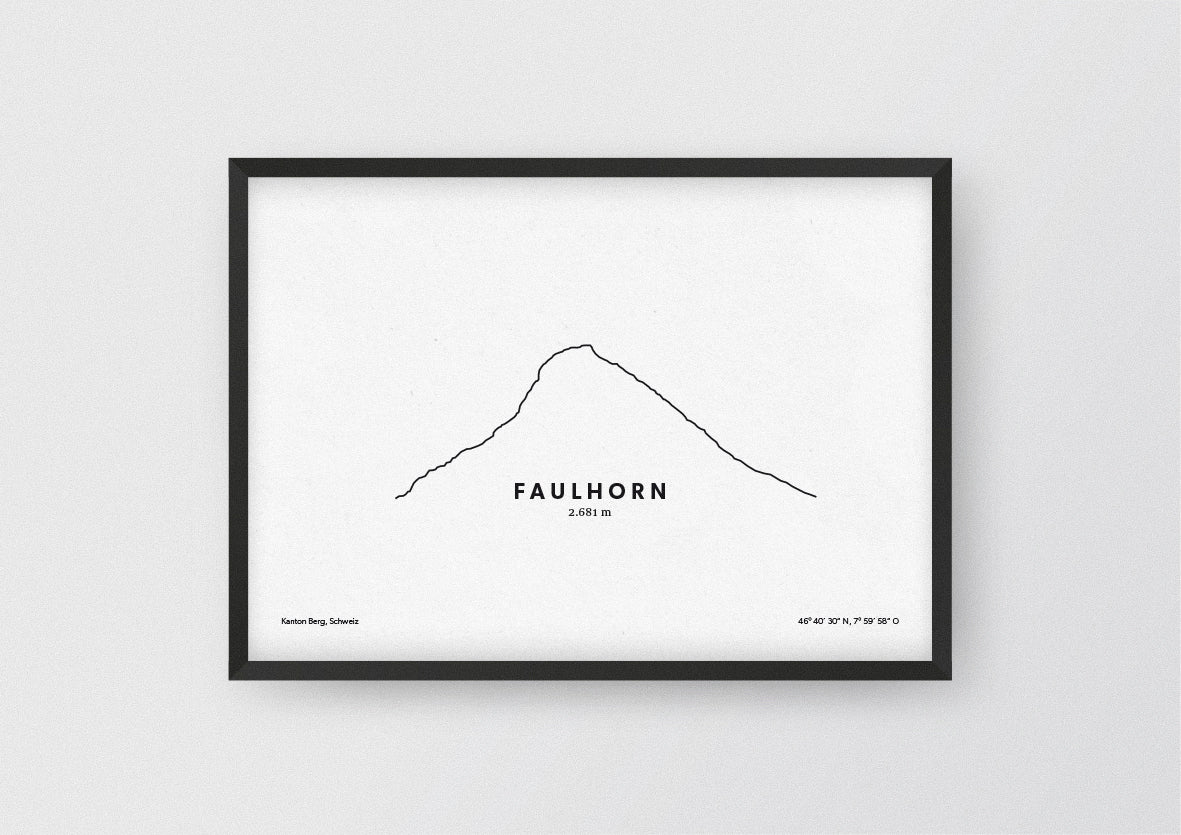 Minimalistische Illustration des Faulhorn, dessen Gipfel auf der Grenze zwischen den Gemeinden Grindelwald und Iseltwald liegt, als stilvoller Einrichtungsgegenstand für Zuhause.