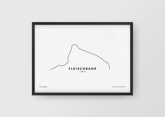 Minimalistische Illustration der Fleischspitze, einem Gipfel im Wilden Kaiser, als stilvoller Einrichtungsgegenstand für Zuhause.
