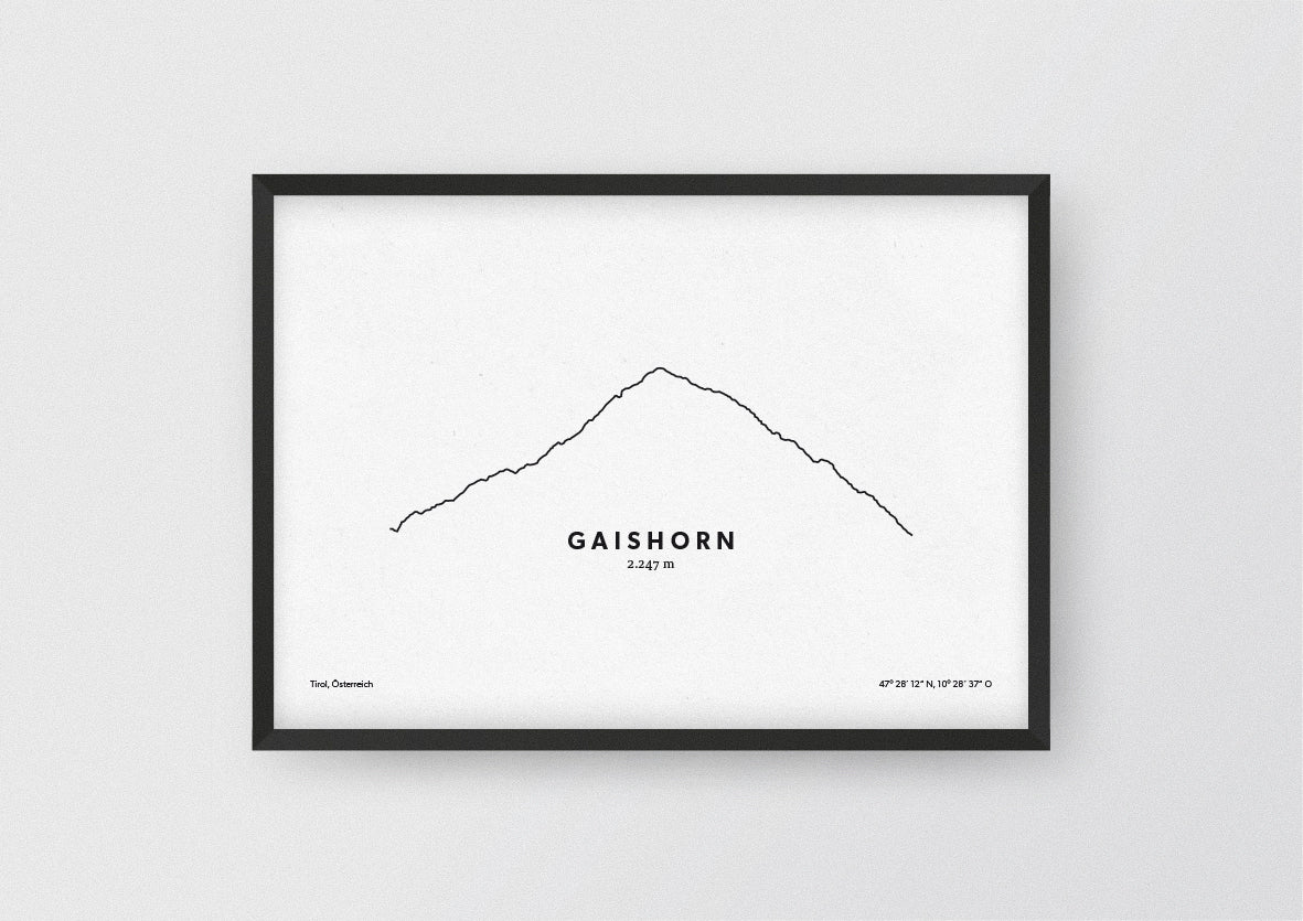 Minimalistische Illustration des Gaishorn in Tirol, als stilvoller Einrichtungsgegenstand für Zuhause.