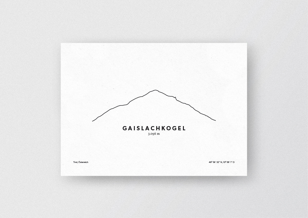 Minimalistische Illustration des Gaislachkogel, in den Ötztaler Alpen in Tirol, als stilvoller Einrichtungsgegenstand für Zuhause.