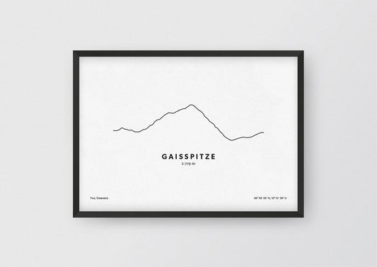 Minimalistische Illustration der Gaisspitze in Tirol, als stilvoller Einrichtungsgegenstand für Zuhause.