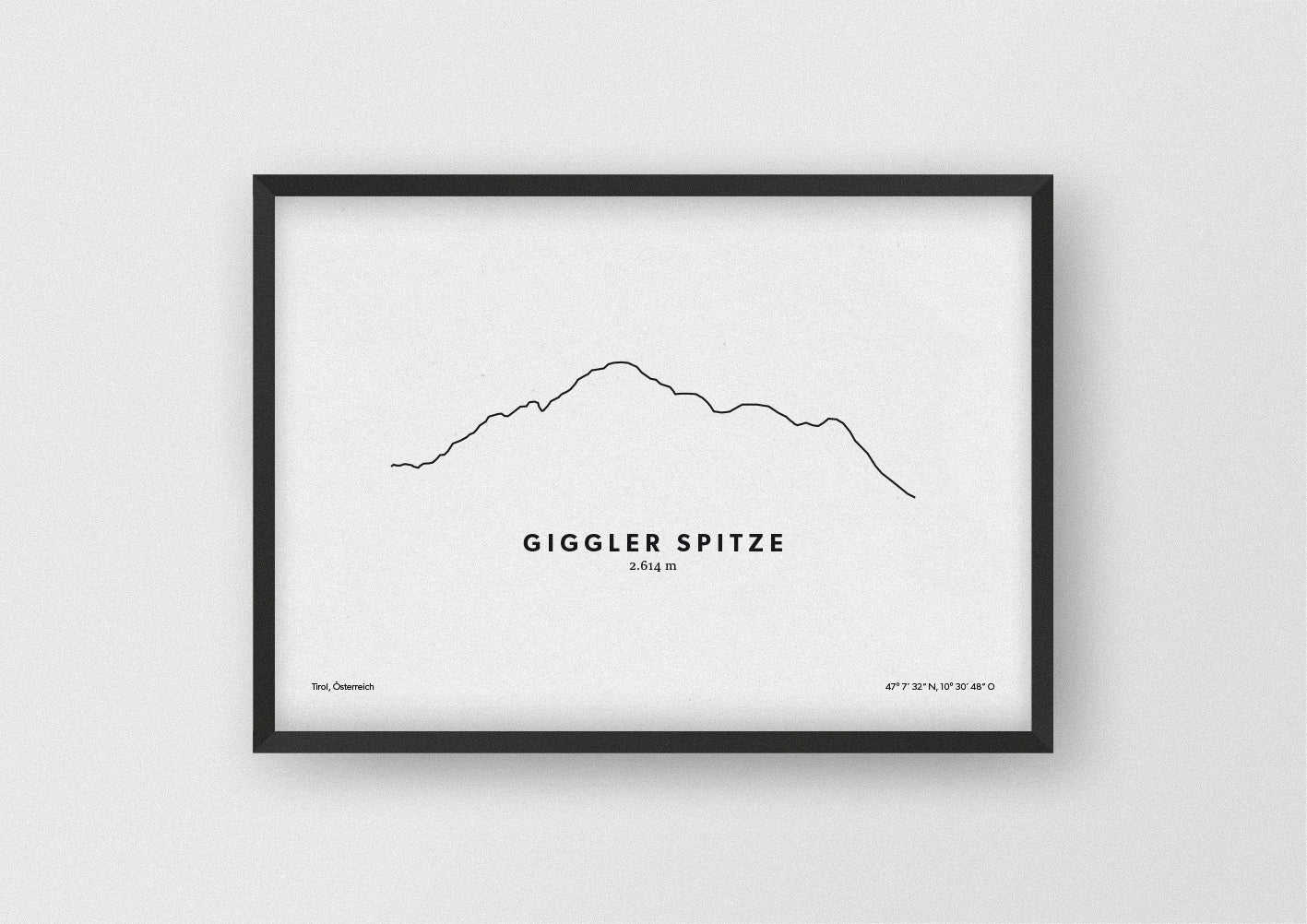 Minimalistische Illustration der Giggler Spitze in der Region Landeck in Tirol, als stilvoller Einrichtungsgegenstand für Zuhause.