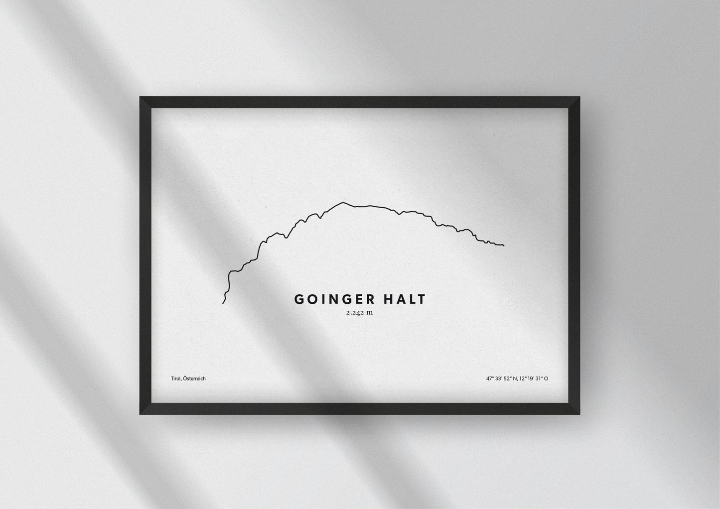Minimalistische Illustration des Goinger Halt, einem Berg im Kaisergebirge in Tirol, als stilvoller Einrichtungsgegenstand für Zuhause.