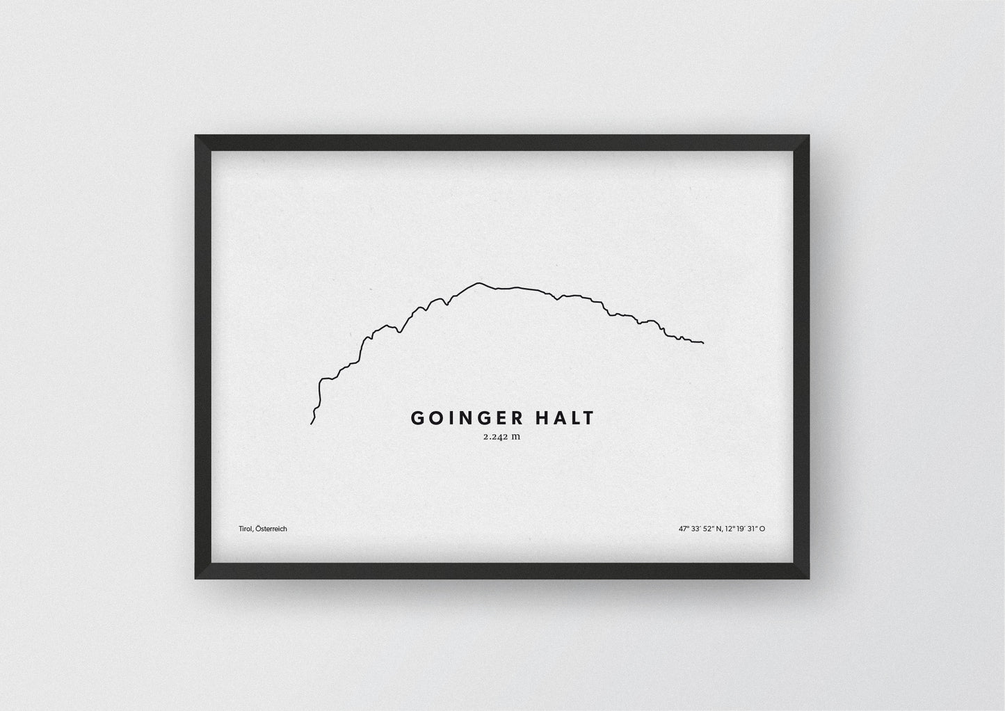 Minimalistische Illustration des Goinger Halt, einem Berg im Kaisergebirge in Tirol, als stilvoller Einrichtungsgegenstand für Zuhause.