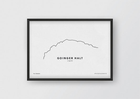 Minimalistische Illustration des Goinger Halt, einem Berg im Kaisergebirge in Tirol, als stilvoller Einrichtungsgegenstand für Zuhause.