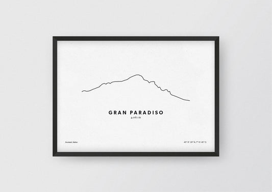 Minimalistische Illustration des Gran Paradiso, als stilvoller Einrichtungsgegenstand für Zuhause.