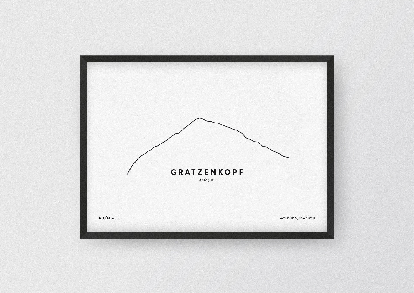 Minimalistische Illustration des Gratzenkopf in Tuxer Alpen, als stilvoller Einrichtungsgegenstand für Zuhause.