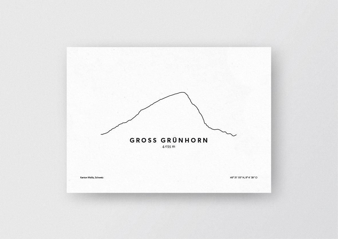 Minimalistische Illustration des Groß Grünhorn in den Berner Alpen, als stilvoller Einrichtungsgegenstand für Zuhause.