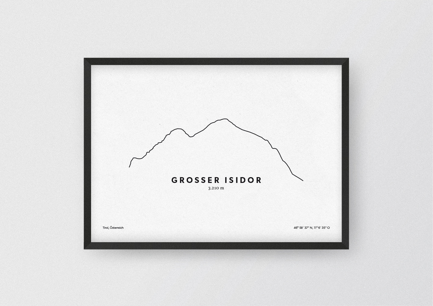 Minimalistische Illustration des Großen Isidor, einem Berg in den Stubaier Alpen in Tirol, als stilvoller Einrichtungsgegenstand für Zuhause.