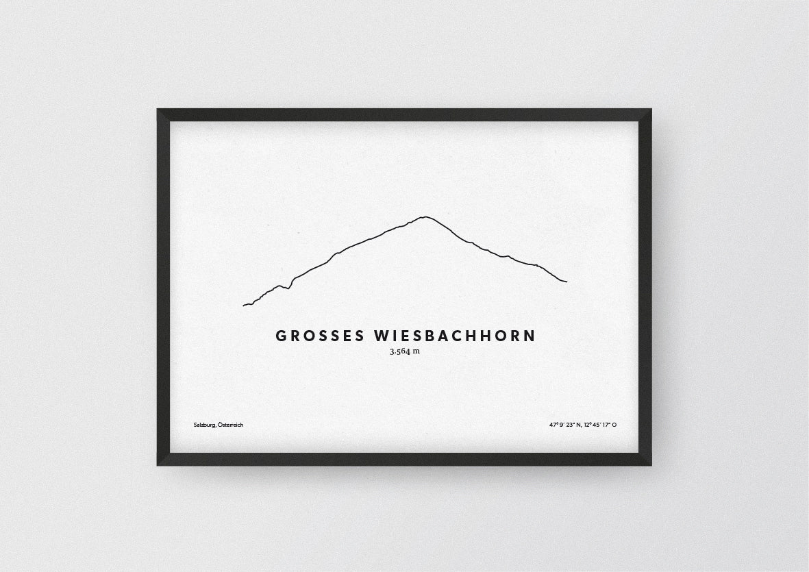 Minimalistische Illustration des Großen Wiesbachhorn in Salzburg, als stilvoller Einrichtungsgegenstand für Zuhause.