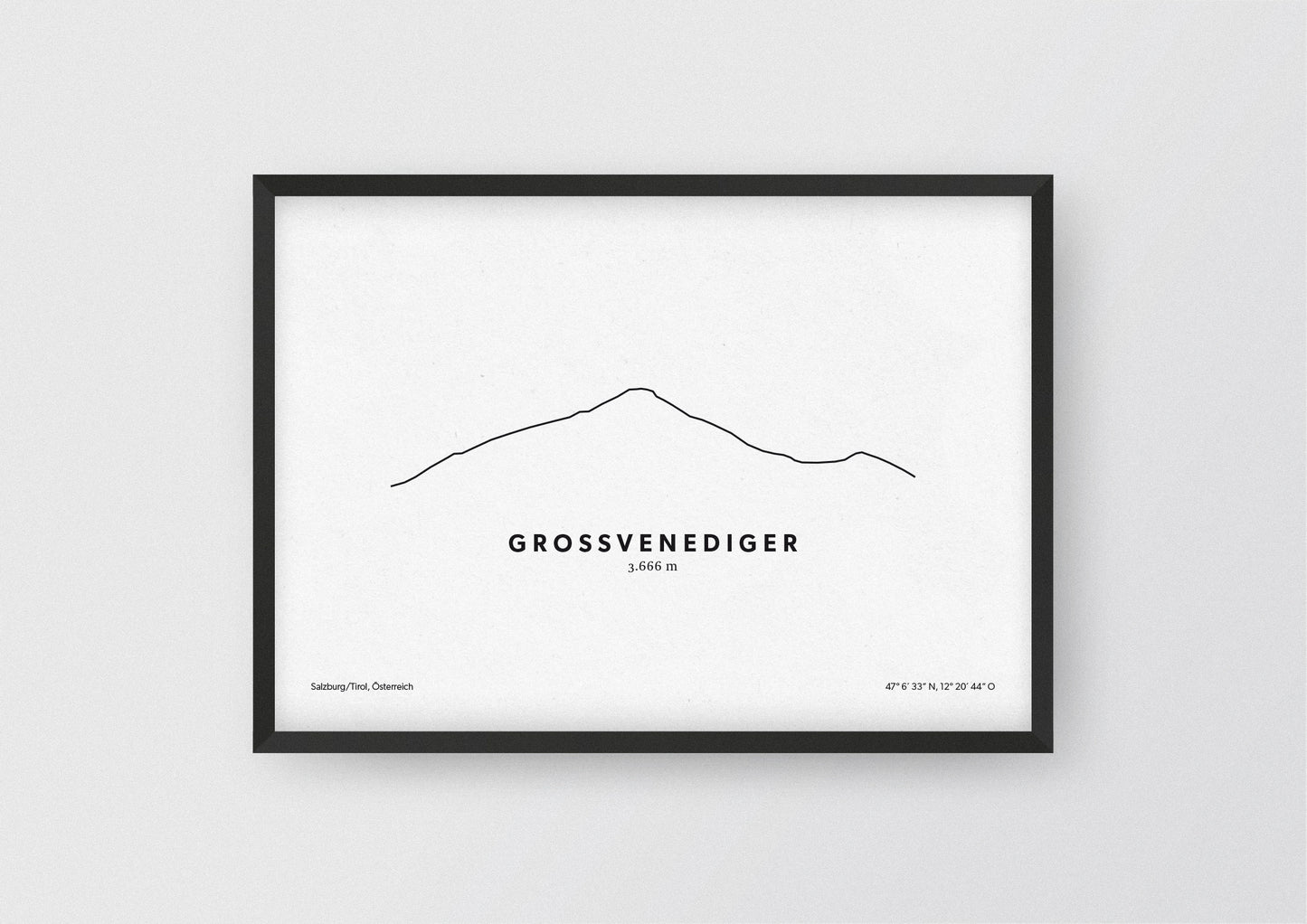 Minimalistische Illustration des Großvenedigers in den Hohen Tauern, als stilvoller Einrichtungsgegenstand für Zuhause.