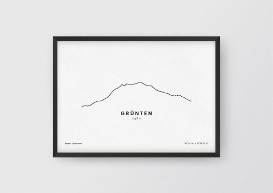 Minimalistische Illustration des Grünten in den Allgäuer Alpen, als stilvoller Einrichtungsgegenstand für Zuhause.