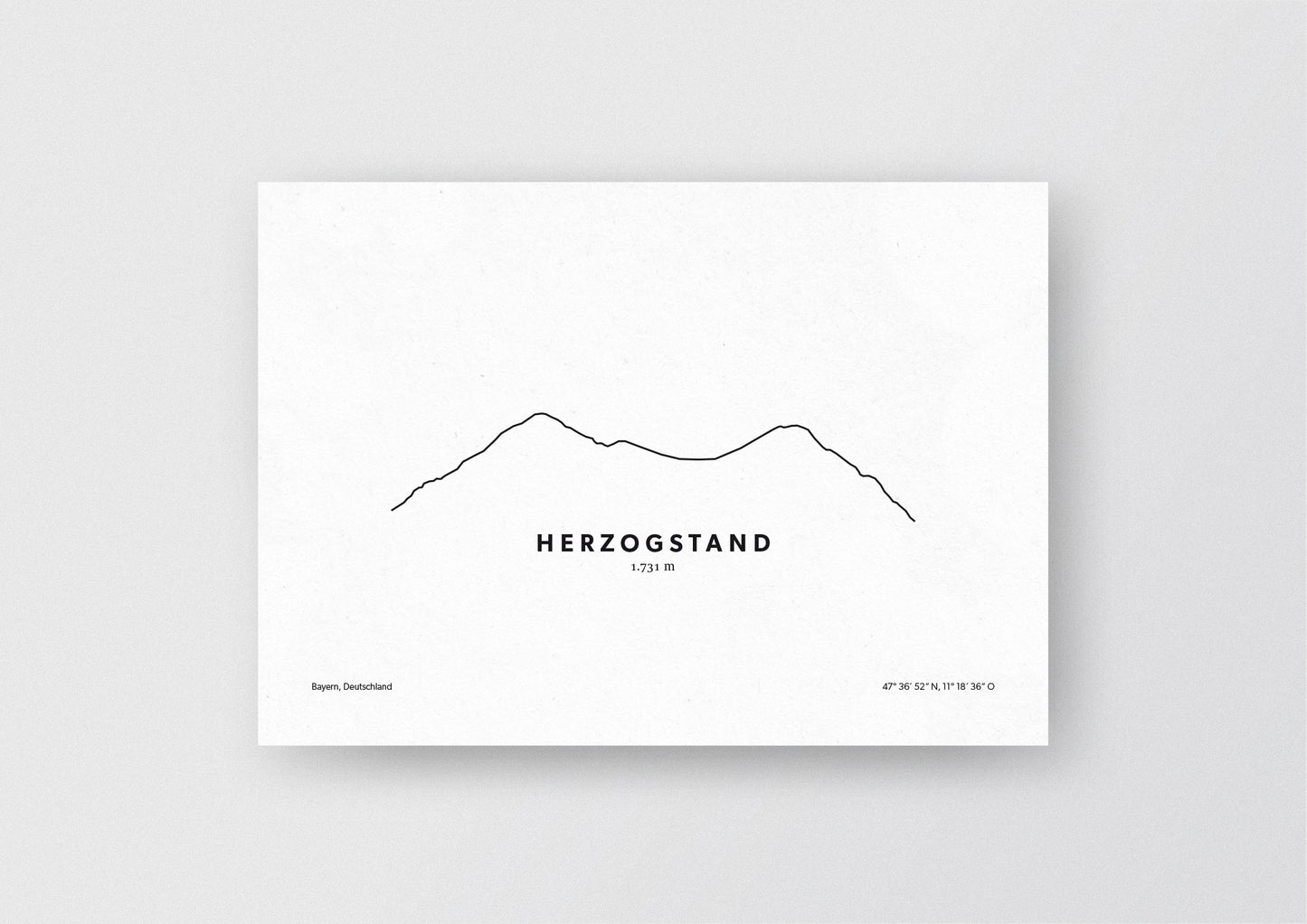 Minimalistische Illustration des Herzogstand in den Bayerischen Voralpen, als stilvoller Einrichtungsgegenstand für Zuhause.