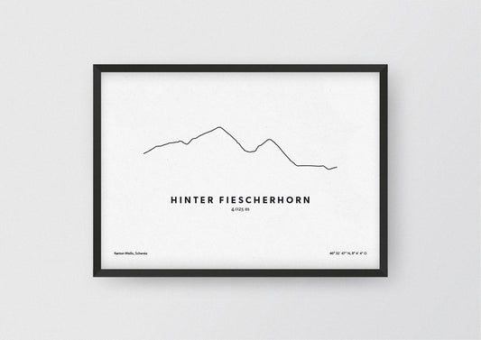 Minimalistische Illustration des Hinter Fiescherhorn in den Berner Alpen, als stilvoller Einrichtungsgegenstand für Zuhause.