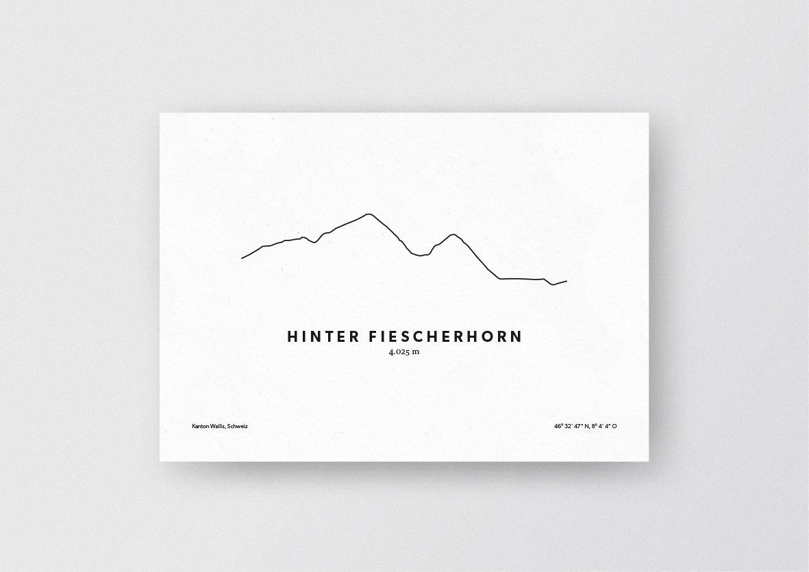 Minimalistische Illustration des Hinter Fiescherhorn in den Berner Alpen, als stilvoller Einrichtungsgegenstand für Zuhause.
