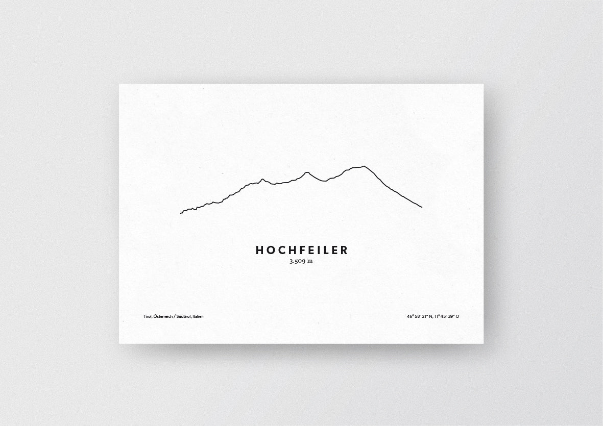 Minimalistische Illustration des Hochfeiler, dem höchsten Berg der Zillertaler Alpen, als stilvoller Einrichtungsgegenstand für Zuhause.
