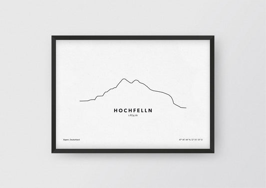 Minimalistische Illustration des Hochfelln in den Chiemgauer Alpen, als stilvoller Einrichtungsgegenstand für Zuhause.