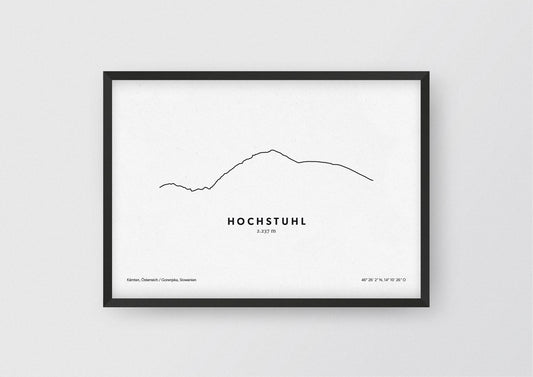 Minimalistische Illustration des des Hochstuhl, dem höchsten Berg der westlichen Karawanken, als stilvoller Einrichtungsgegenstand für Zuhause.