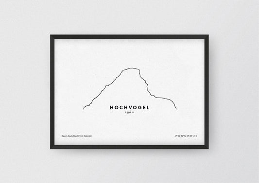 Minimalistische Illustration des Hochvogels in den Allgäuer Alpen, als stilvoller Einrichtungsgegenstand für Zuhause.