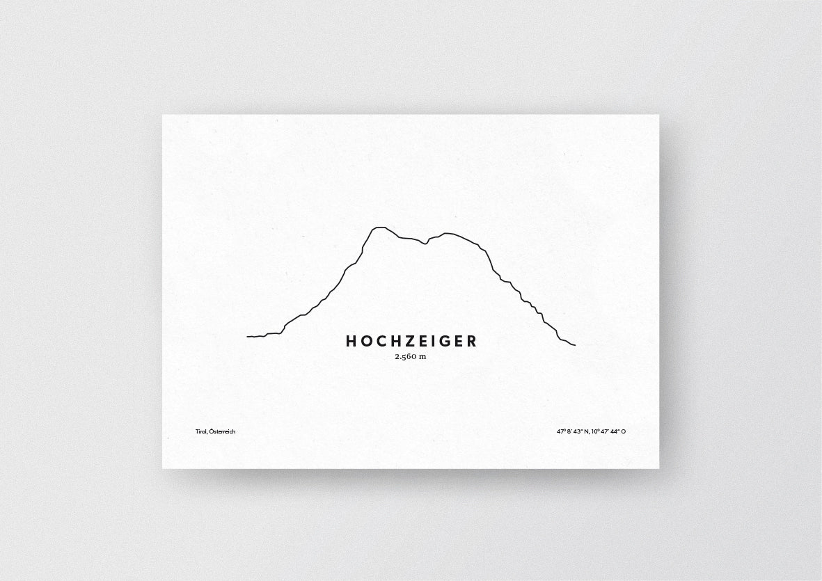 Minimalistische Illustration des Hochzeiger, in den Ötztaler Alpen in Tirol, als stilvoller Einrichtungsgegenstand für Zuhause.