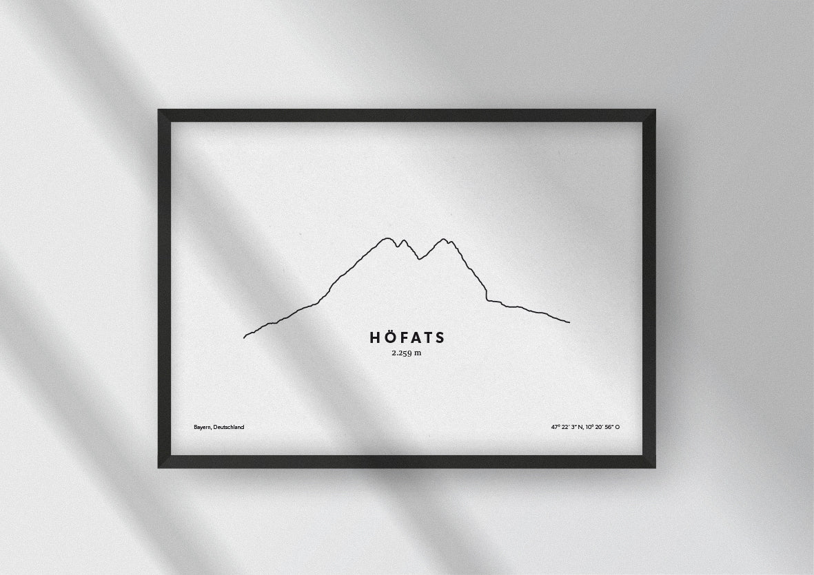 Minimalistische Illustration des Höfats in den Allgäuer Alpen in der Nähe von Oberstdorf, als stilvoller Einrichtungsgegenstand für Zuhause.