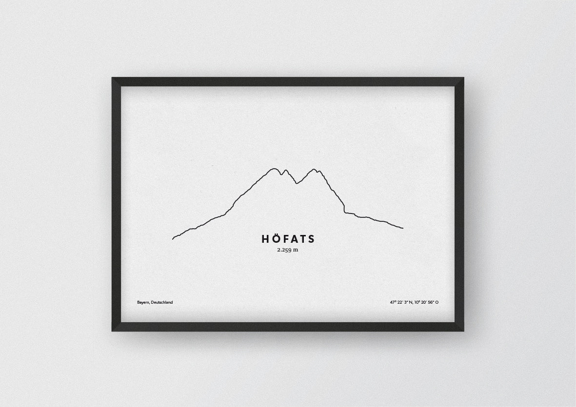 Minimalistische Illustration des Höfats in den Allgäuer Alpen in der Nähe von Oberstdorf, als stilvoller Einrichtungsgegenstand für Zuhause.