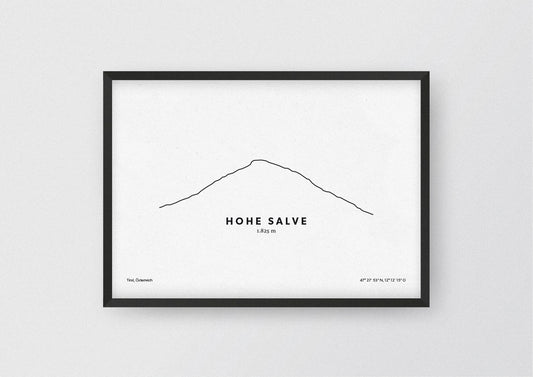 Minimalistische Illustration der Hohen Salve in Tirol, als stilvoller Einrichtungsgegenstand für Zuhause.