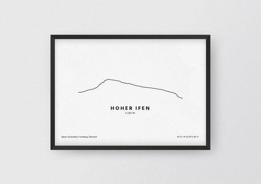 Minimalistische Illustration des Hohen Ifen in den Allgäuer Alpen, als stilvoller Einrichtungsgegenstand für Zuhause.