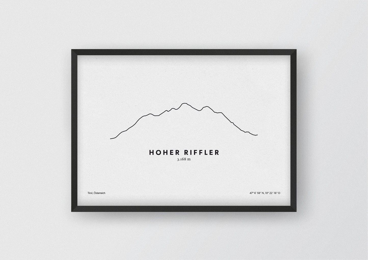 Minimalistische Illustration des Hohen Rifflers in Tirol, als stilvoller Einrichtungsgegenstand für Zuhause.