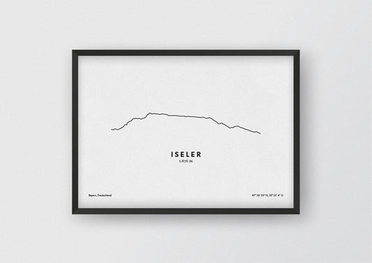 Minimalistische Illustration des Iseler, dem Hausberg von Oberjoch und Bad Hindelang, als stilvoller Einrichtungsgegenstand für Zuhause.