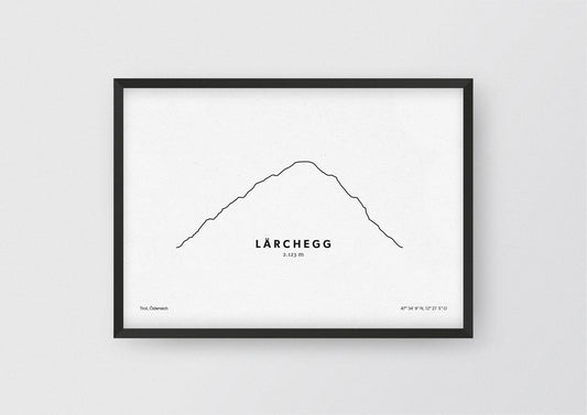 Minimalistische Illustration des Lärchegg, einem Berg im Kaisergebirge in Tirol, als stilvoller Einrichtungsgegenstand für Zuhause.