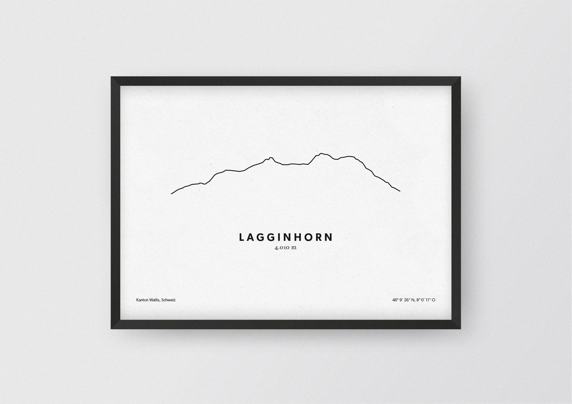 Minimalistische Illustration des Lagginhorn in den Walliser Alpen, als stilvoller Einrichtungsgegenstand für Zuhause.