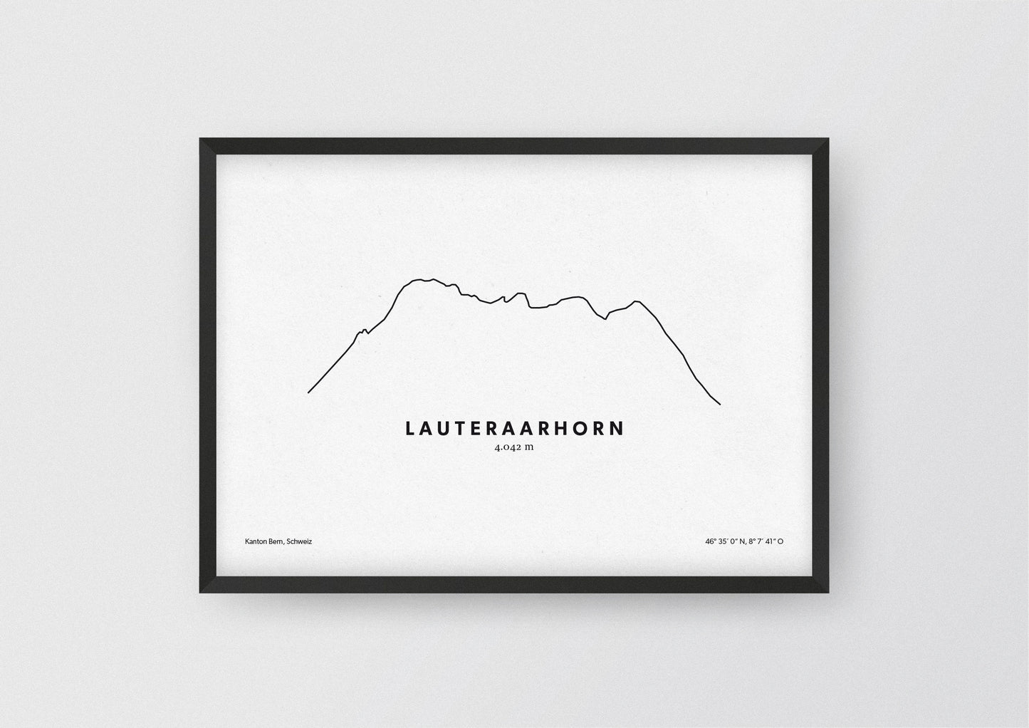 Minimalistische Illustration des Lauteraarhorn, einem Viertausender in den Berner Alpen, als stilvoller Einrichtungsgegenstand für Zuhause.