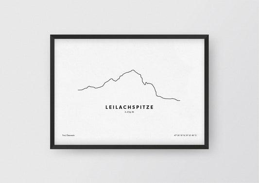 Minimalistische Illustration der Leilachspitze in Tirol, als stilvoller Einrichtungsgegenstand für Zuhause.