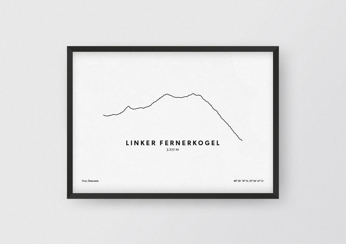 Minimalistische Illustration des Linken Fernerkogel, in den Ötztaler Alpen im hintersten Pitztal in Tirol, als stilvoller Einrichtungsgegenstand für Zuhause.