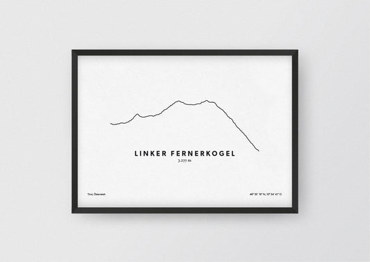 Minimalistische Illustration des Linken Fernerkogel, in den Ötztaler Alpen im hintersten Pitztal in Tirol, als stilvoller Einrichtungsgegenstand für Zuhause.