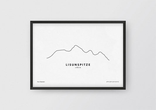 Minimalistische Illustration der Lisunspitze in den Lechtaler Alpen, als stilvoller Einrichtungsgegenstand für Zuhause.