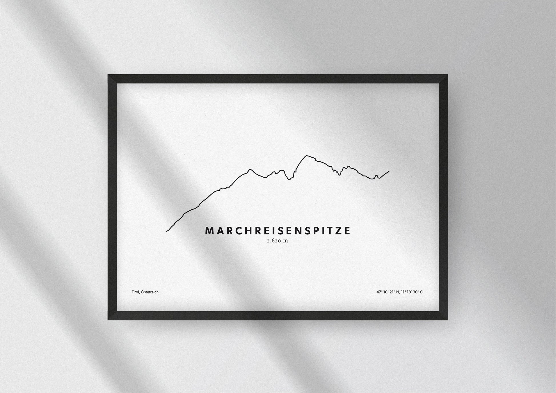 Minimalistische Illustration der Marchreisenspitze in Tirol, als stilvoller Einrichtungsgegenstand für Zuhause.