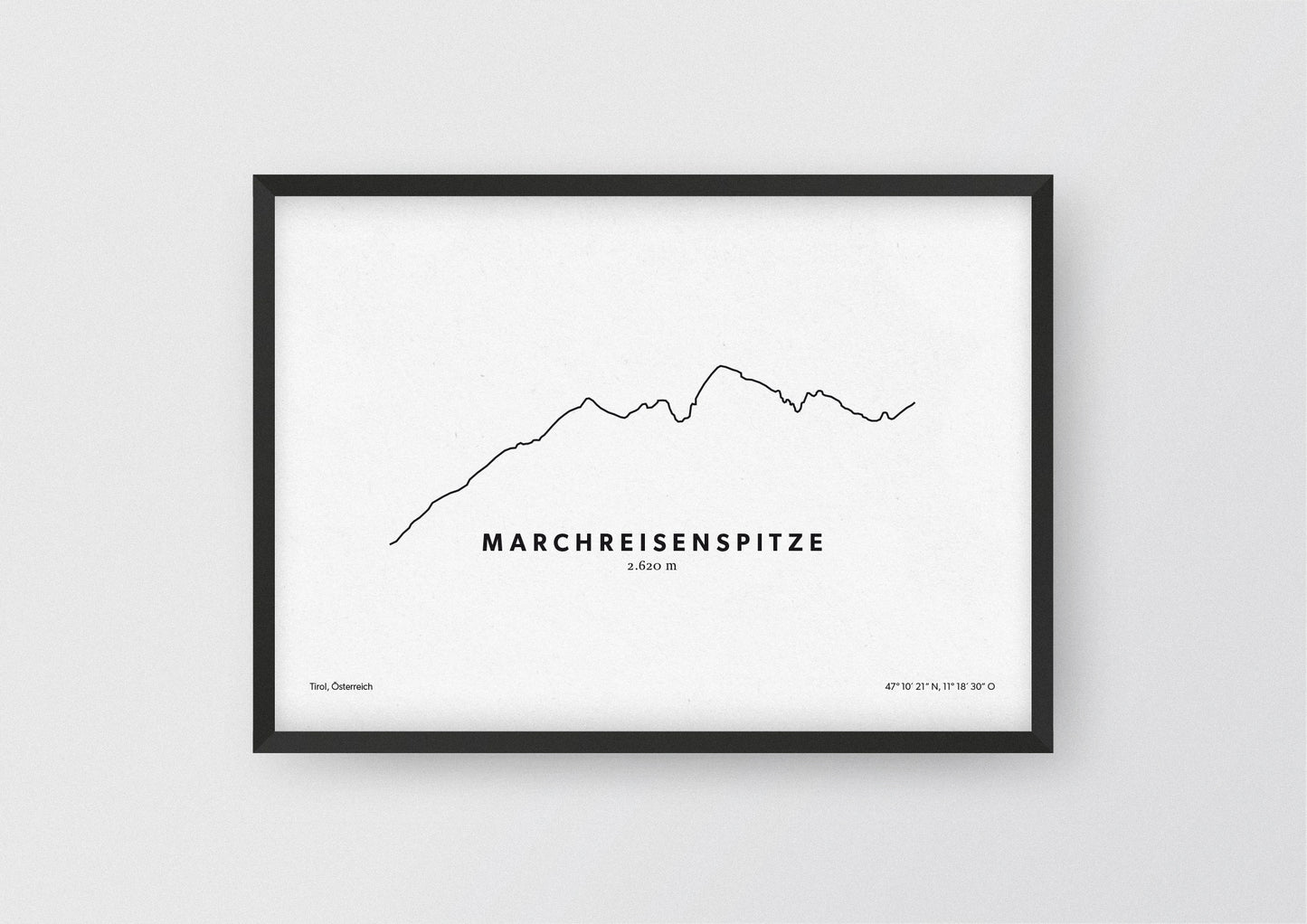Minimalistische Illustration der Marchreisenspitze in Tirol, als stilvoller Einrichtungsgegenstand für Zuhause.